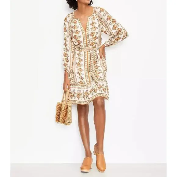 LOFT Floral Print Midi Dress - Cream and Brown - Picture 10 of 10